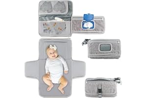 Suevut 3 in 1 Portable Diaper Changing Mat, Foldable Waterproof Baby Changing Station with Wipes Pocket & Storage Bag, Travel Changing Pad for Boys and Girls, On-The-Go Essentials for Parents