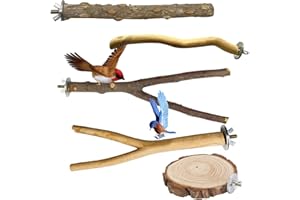 PUEDNO 5pcs Bird Perches, Natural Wooden Parrot Stand Set, Birds Toys Parakeet Perch, Multi-Branch Perch Platform Birdcage Stand for Parrotlets Bird Cage