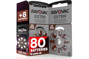 80 Hörapparatsbatterier Storlek 312 (Bruna) PR41 Kompatibla med Rayovac Extra + 8 Udivita-batterier - 10+1 blister à 8 batterier