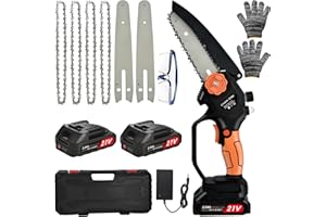 NUZEKY Mini Chainsaw Cordless 6-inch: Handheld Electric Chainsaw with 2×2.0AH Batteries - Portable Battery Small Chainsaw for Wood Tree Branch Cutting Pruning - Mini Chainsaws with Oiler System