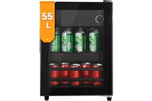 DRIXNO 55L Mini Kühlschrank mit Gefrierfach, Getränkekühlschrank mit Glastür, Klein Kühlschrank Getränke, 3L-Gefrierschrank + 52L-Kühlschrank, fasst bis zu 31 Dosen Limonade, Wasser, Bier, Wein.