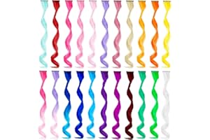 ARFMAGET 22 extensiones de pelo de colores arcoíris para niñas de 17 pulgadas, extensiones de pelo ondulado rizado colorido para fiestas, accesorios para el cabello para niños y mujeres