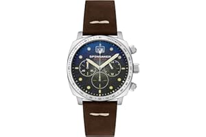 Spinnaker Męski zegarek Hull - chronograf - Okrągła obudowa - Stal nierdzewna - Zielona tarcza - Brązowy pasek z prawdziwej skóry - SP-5068-02, zielony, pasek