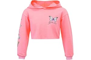 YUUMIN Kinder Mädchen Hoodie Sweatshirt Langarm Schmetterling Crop Pullover Tops Bluse Motiv Kurz Bauchfrei Langarmshirt Sportlich Gr. 98-152