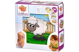 Eichhorn - Kostki z obrazkami, gospodarstwo rolne, 9 klocków z 6 motywami, w zestawie szablon, 9-częściowy, rozmiar 10,5 x 10,5 cm, ze 100% drewna sosnowego z certyfikatem FSC, od 2 lat