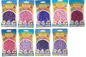 HAPPY PRICE TOYS Hama Midi Perles à repasser convulut violet et rose (violet 07, violet 24, violet pastel 45, rose pastel 48, rose vif 72, lilas 74, prune 82, rose pastel 95, violet pastel 96) + instructions avec 3