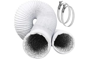 Anevios 100mm x 6 m Condotti Tubo di Ventilazione Flessibile in Alluminio PVC Bianco con 2 Fascette Stringitubo in Acciaio per Aria Condizionata, Asciugatrice, Cappa Aspirante, Ventilatore di Scarico