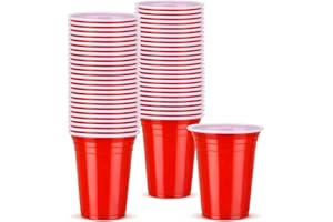 Nuzeky - Set di 50 bicchieri riutilizzabili, in plastica, da 350 ml, per feste, campeggio, compleanno, matrimonio, colore rosso