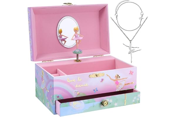 Jewelkeeper - Boîte à Musique Danseuse Étoile & Parure assortie pour petites filles - 3 Cadeaux Ballerine pour filles