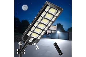 wowspeed 1200W LED Réverbères Lampadaire Solaire Exterieur avec Télécommande, 6500K Reverbere Solaire Exterieur Détecteur de Mouvement IP67 Etanche LED Réverbères pour Parking Patio Rue
