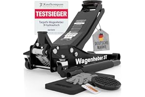 ‎TARPOFIX Tarpofix® Wagenheber hydraulisch 3t (85-475mm Hubhöhe) | Premium Rangierwagenheber 3t mit Doppelzylinder | Hydraulischer Wagenheber flach für SUV & tiefergelegte Autos | Hydraulik Rangierwagenheber