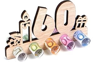 EUES Cumpleaños Regalo, 60 Cumpleaños Regalo de Dinero de Madera, Números Decorativos de 60 Años, 60 Aniversario Regalos de Cumpleaños de Madera(16 * 0.7 * 8.5cm)