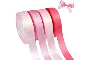 KINETICKRAFT 4 Couleurs Ruban Rose 20mm x 22.9m Ruban Satin Rose Doux et Délicat Meilleure Qualité Rubans Cadeau pour Emballage Cadeaux DIY Décoration de Mariage Artisanat Anniversaire Fête Bouquet Saint-Valentin