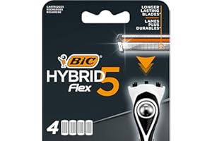 BIC Hybrid 5 Flex Men's Shaver Refills with 5 Moveable Nano-Tech Titanium Coated Razor Blades - Box of 4 Cartridges