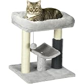 PawHut Cat Scratcher 2 Scratching Posts U-Platform 48 cm Grey | Cat Tree, Bed, Brush Ball Hanging
