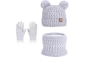 MAZELIKEHOOD Cappello Sciarpa Guanti per Bambina Set Invernale 3 Pezzi con Pon Pon Berretto di Caldo Sciarpa e Guanti per Neve Accessori Invernali per Ragazze 4-10 Anni