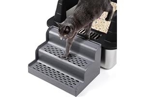 Bartuke Rampe de litière pour Chat à 3 marches avec Fonction filtrante, Plateau Amovible, Lavable et Facile à Nettoyer, pédale de Filtre pour Chatons et Chats âgés (Gris foncé)