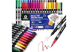 Artecho Brush Pen Lettering 36 Colori, Pennarelli Doppia Punta Fine e Grossa, Pennarelli Acquerellabili per Calligrafia, Bullet Journal, Pittura, Colorazione