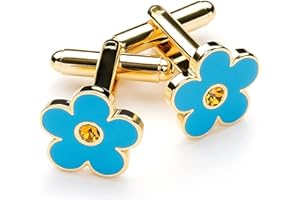THE MASONIC COLLECTION - Boutons de manchette plaqués or « Forget Me Not » - Pierre orange, avec pochette en velours