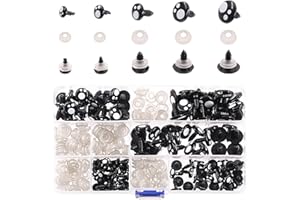 Wokape - Occhi di sicurezza in plastica con rondelle, 8 mm, 10 mm, 12 mm, 14 mm, 16 mm, kit assortito per bambole, pupazzi, animali di peluche, occhi di plastica