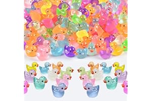 JETOP Mini Glow in the Dark Resin Ducks Figures - 100 Pack Light Up Plastic Decorations for Aquarium, Fairy Garden, Dollhouse Landscape