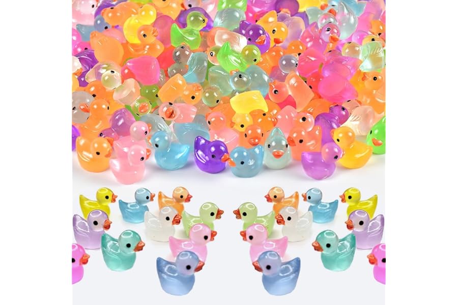 Mini Duck 100 Pack Glow in The Dark Resin Duck Figures for Aquarium Fairy Garden Dollhouse Landscape