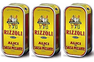 ALICI IN SALSA PICCANTE Filletts des anchois RIZZOLI en sauce piquante - 3 boites (90 gr x 3) (Tre Gobbetti)