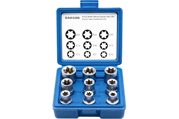 DAKCOS 9-delade E-Torx hylsor 1/2", E-torx socket set E10-E24