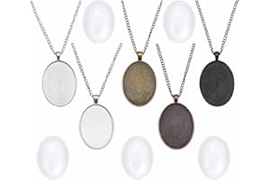 Julie Wang Lot de 10 plateaux ovales avec cabochon en verre et chaîne pour la fabrication de bijoux 40 x 30 mm