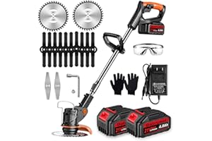 BABRUAEI rasentrimmer mit akku 3-in-1 Elektrischer Rasentrimmer und Motorsense - Verstellbarer (2 x 4000A Akku und schnelles Ladegerät), mit 3 Arten Klingen für Rasenschneiden Garten