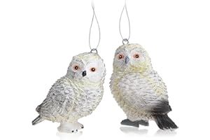 COM-FOUR® 2x wiszace ozdoby na choinke - Ozdoby choinkowe w postaci sowy - Zawieszka choinkowa sowa sniezna (Para sów)