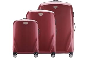 WITTCHEN PC Ultra Light Zestaw 3 walizek Twardy bagaż Walizki podróżne z polikarbonu 4 kółka skrętne Zamek TSA Teleskopowy uchwyt Rozmiar (S+M+L) Bordowy