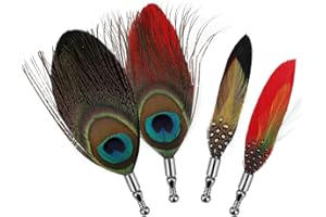 MWOOT Lot de 4 épingles pour homme - Pour décoration de mariage - Plume de paon dans la boutonnière - Corsage vintage - Broche à revers - Accessoire de corsage, Plume