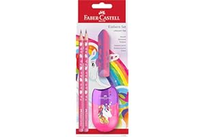 ‎FABER-CASTELL Faber-Castell 111518 Unicorn Writing Set with Pencils HB, Sharpener and Eraser, School Set for Children