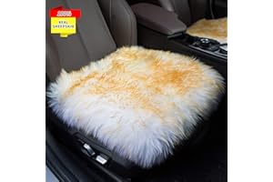 Sisha-A Sheep Wool Seat Cushion Cover Winter Warm Natural Wool Car Seat Covers Universal Fit for Most Car, Truck, SUV, or Van Front Brown Tips