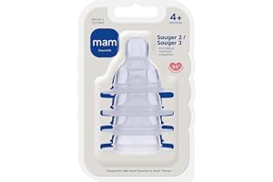 MAM suger storlek 2 + 3 i 4-pack, flasksugare (flödeshastighet medel och snabb), mjuk sugmaskin som passar alla MAM-flaskor/tränare, från 4 + månader