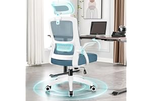 ALFORDSON Krzesło biurowe, fotel z zagłówkiem, krzesło komputerowe ze podparciem lędźwiowym, krzesło obrotowe do biura domowego, niebieskie