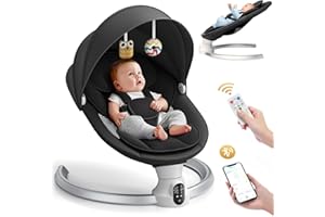 Brolteja Hamaca bebé eléctrica APP Control,Mecedora Bebe electricapara Desde el nacimiento hasta los 6 meses, con distancia Control,5 modos de columpio,con arnés seguridad 5 puntos