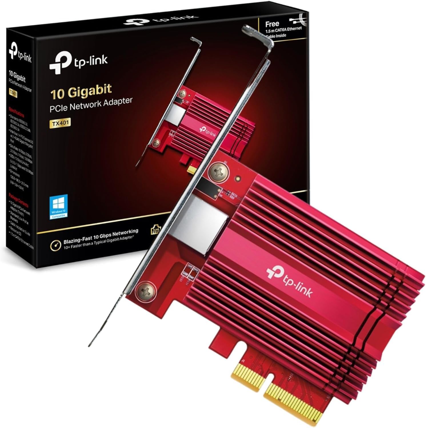 [Nuevo] TP-Link TX401 – Tarjeta de Red PCIe 10 GB/s, Adaptador 10GBase-T con disipación Avanzada, Compatible 5G/2.5G/1G, Incluye Cable Cat6A, Baja latencia, Ideal para Gaming y NAS, Windows & Linux