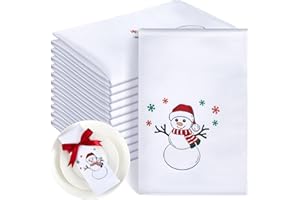 Panelee 12 Servilletas de Tela de Navidad de 43 x 43 cm Suaves Cómodas Servilletas de Mesa Reutilizables Navideñas Toallas de Cena de Satén para Hogar, Restaurantes, Fiestas (Muñeco de Nieve)