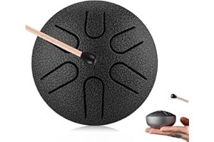 Molbory Tongue Drum, Steel Tongue Drum, Mini Zungentrommel 3 Zoll 6 Töne Stahlzungentrommel Handpan Drum, Handtrommel Percussion Klangtrommel mit Schlägeln Meditation Yoga Klangheilung(Schwarz)