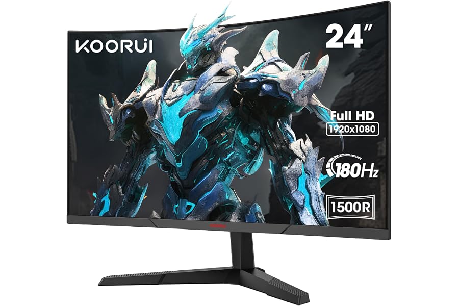 KOORUI Monitor Gaming 24 Pulgadas Curvo 180Hz 1ms Full HD VA 3000:1 24E6CA | Pantalla Ordenador 1080P, 1500R, HDR, 2xHDM