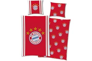FC Bayern München Champions Reversible Bed Linen 135 x 200 cm + 80 x 80 cm 100% Cotton Flannelette Quality German Record Champion Mia San Mia Football FCB German Size with Zip