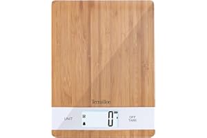 TERRAILLON - BAMBOO USB C - Balance de cuisine électronique en Bambou Naturel, Rechargeable par USB, Ecran LCD rétro-éclairé, Capacité 3 kg, Graduation 1g, Tare, Conversion liquides, Bambou