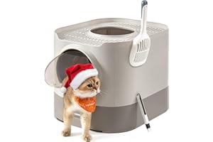 Feandrea Bac à Litière, Litière pour Chat XXL, avec Couvercle, Plateau Amovible, Pelle, Brosse, Espace pour Grands Chats, Moins de Traces, Fond Anti-Fuite, Oatmeal et Gris Chaud PPT002G01