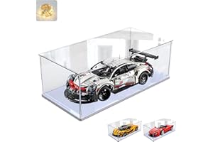 ELEPURE Addensato Vetrina Espositiva Teca Plexiglass Acrilico per Lego 42096 42172 42143 42083 42156 Collezionismo, Vetrina Trasparente Grande Scatola con Base in Legno-plastica, Interno Bianco 60x30x20cm