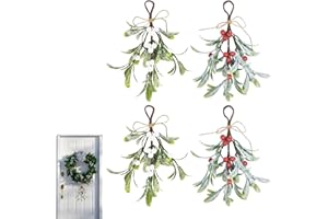 DqiUnaX Winterdeko, 4 Mistelzweig Deko Für Tür Weihnachten, Weihnachtsdeko Tür Deko, Künstlicher Mistelzweig Mit Roten Und Weißen Beeren, Festliche Dekoration