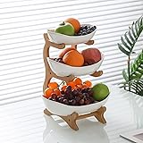 MINGCASA Cestino per frutta a 3 livelli, supporto in bambù naturale, da cucina, organizer per frutta e verdura, supporto per 