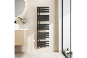 EMKE Toallero Baño Radiador Plano, toallero de Paneles, 1320 x 400 mm, Negro, secador de Toallas con conexión Lateral, 570W, radiador secador de Toallas de Agua Caliente