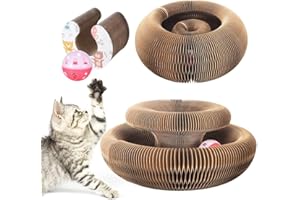 OBOVO Magic Katzen kratzbret mit Spielzeug Glöckchen, Faltbares Kratzpappe, Wellpappenpapier Interaktives Kratzspielzeug für Katzen